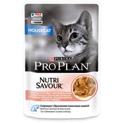 Влажный корм Pro Plan Nutri Savour для взрослых кошек, живущих дома, с лососем в соусе