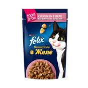 Влажный корм Felix Sensations для взрослых кошек, с лососем в желе с добавлением трески