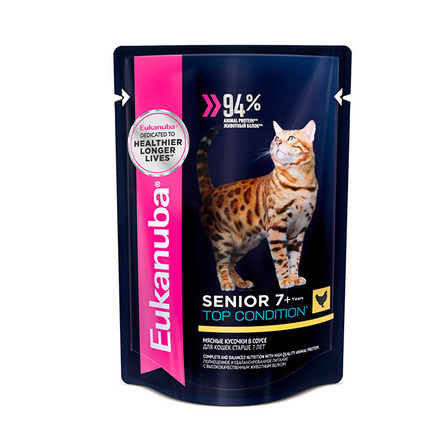 Eukanuba Senior 7+ Top Condition Кусочки в соусе для пожилых кошек (с курицей) – интернет-магазин Ле’Муррр