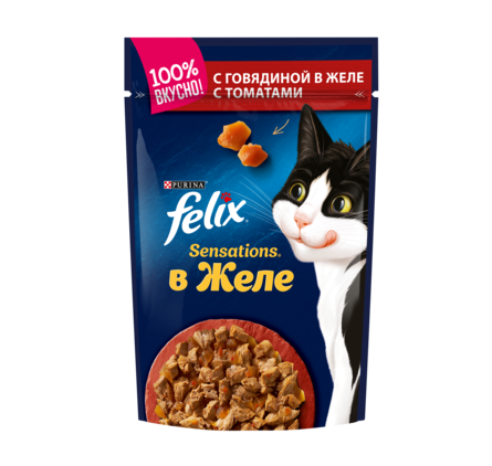 Влажный корм Felix Sensations для взрослых кошек, с говядиной в желе с томатами – интернет-магазин Ле’Муррр