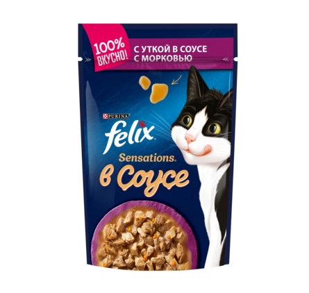 Влажный корм Felix Sensations для взрослых кошек, с уткой в соусе с морковью – интернет-магазин Ле’Муррр