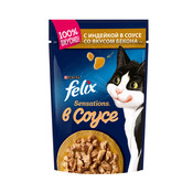 Влажный корм Felix Sensations для взрослых кошек, с индейкой в соусе со вкусом бекона