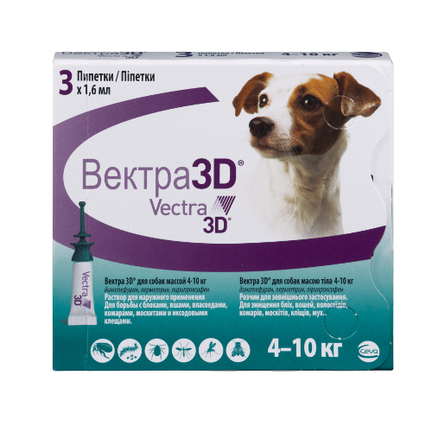 Ceva Вектра 3D инсектицидные капли для собак 4-10 кг, 3 пипетки по 1,6 мл – интернет-магазин Ле’Муррр